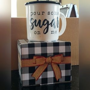 Coffee mug, NWB, 10 oz. White with black lettering